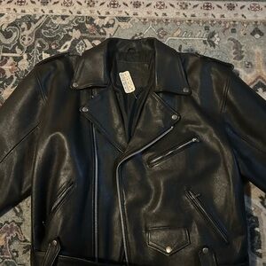 Men's Black Leather Jacket Size 46